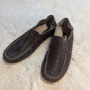Olukai Women’s Nohea Nubuck Leather Loafer Style Shoes Charcoal Size 6.5
